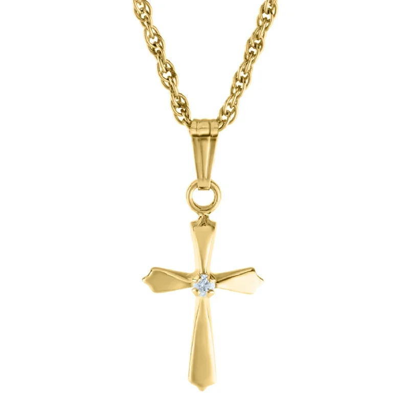 Unmissable Jewelry Clearance – Final Reductions Kiddie Kraft 14KT Yellow Gold Diamond 15-inch Childrens Cross Pendant