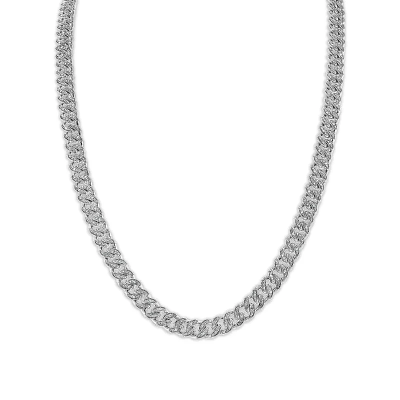 Romantic Heart-Shaped Jewelry For Special Gifts Luxe Layers 1/2 CTW Diamond Cuban Link 24-inch Chain in Rhodium Plated Sterling Silver