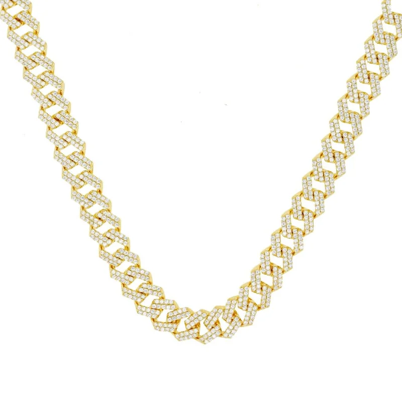 Dainty Floral Jewelry For Feminine Elegance Luxe Layers 14KT Yellow Gold Plated Sterling Silver Cubic Zirconia 20-inch 10MM Cuban Link Chain