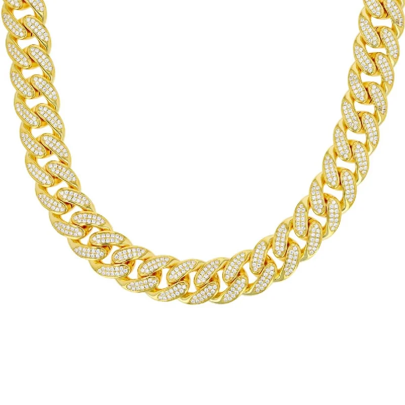 Exclusive Jewelry Offers – Sparkle For Less Luxe Layers 14KT Yellow Gold Plated Sterling Silver Cubic Zirconia 24-inch 15MM Cuban Link Chain