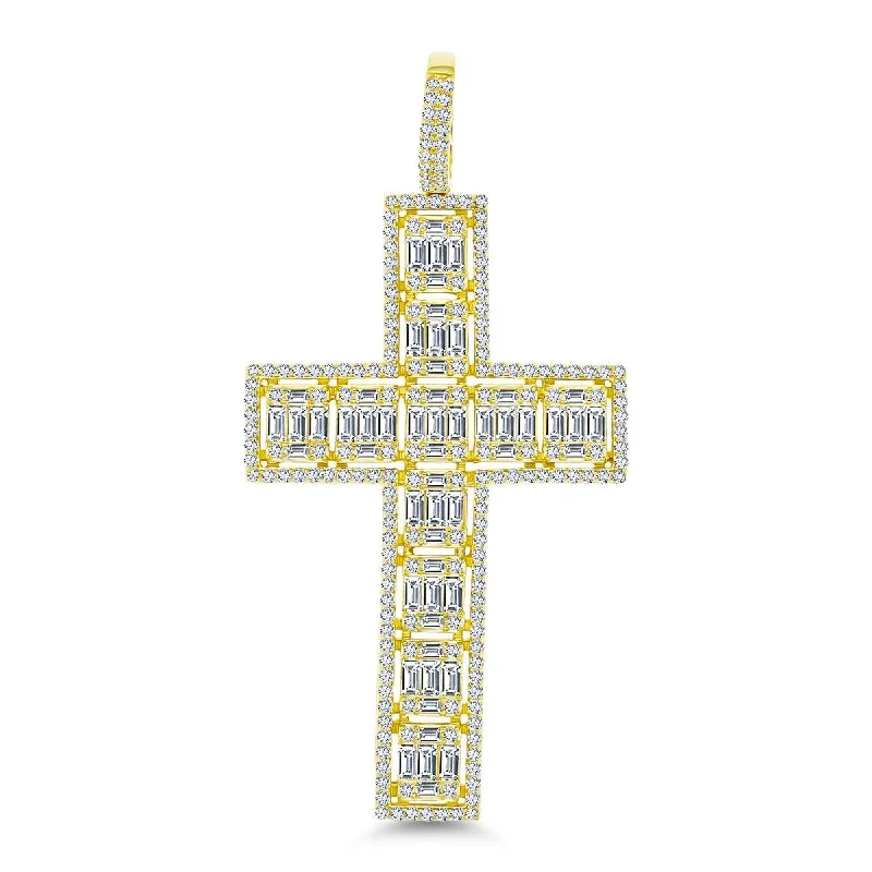 Luxury Jewelry At Unbeatable Discounts Luxe Layers 14KT Yellow Gold Plated Sterling Silver Cubic Zirconia 83X40MM Cross Pendant. Chain Not Included