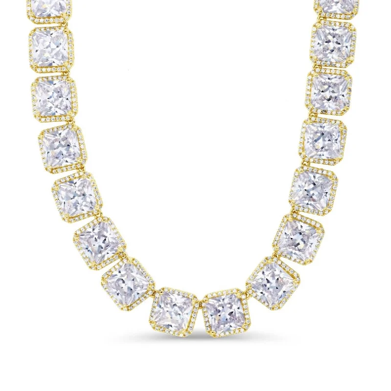 Trending Jewelry Styles Now At Limited-Time Discounts Luxe Layers 14KT Yellow Gold Plated Sterling Silver Square Cubic Zirconia 20-inch 10MM Halo Tennis Necklace
