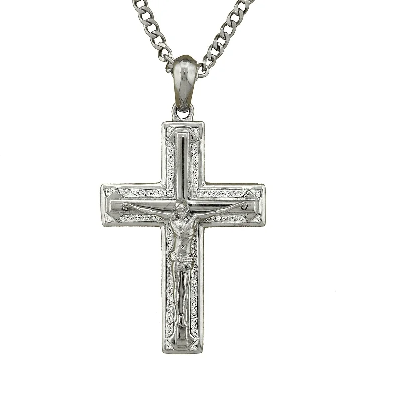 Don't Miss These Dazzling Jewelry Discounts Luxe Layers Stainless Steel Crystal 24-inch Crucifix Cross Pendant