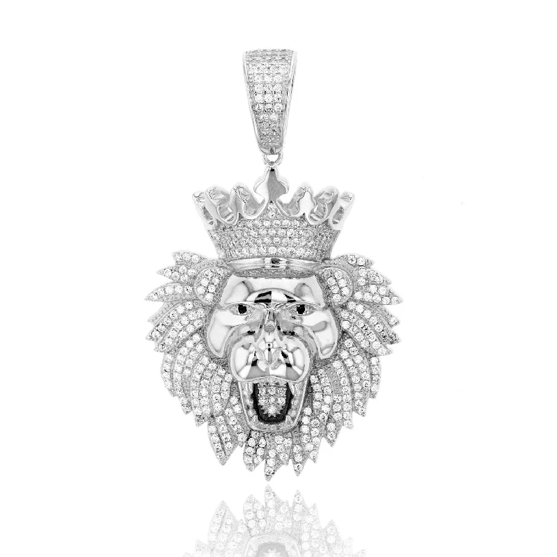 Exclusive Jewelry Sale – Shine For Less Luxe Layers Sterling Silver Cubic Zirconia 62X37MM Lion Head Pendant. Chain Not Included