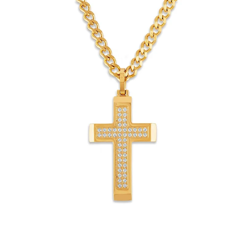 Bold And Beautiful Jewelry Now At Irresistible Prices Luxe Layers Yellow Stainless Steel and Cubic Zirconia 24-inch Cross Pendant
