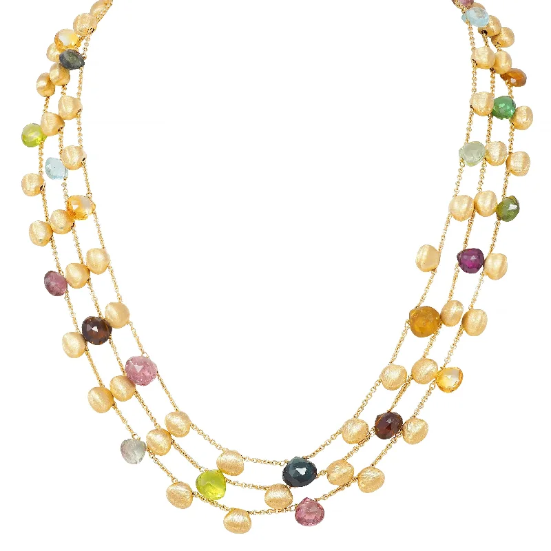 Timeless Elegance, Temporary Discounts – Act Fast Marco Bicego Contemporary Multi-Gem 18 Karat Yellow Gold Paradise Multi-Strand Necklace
