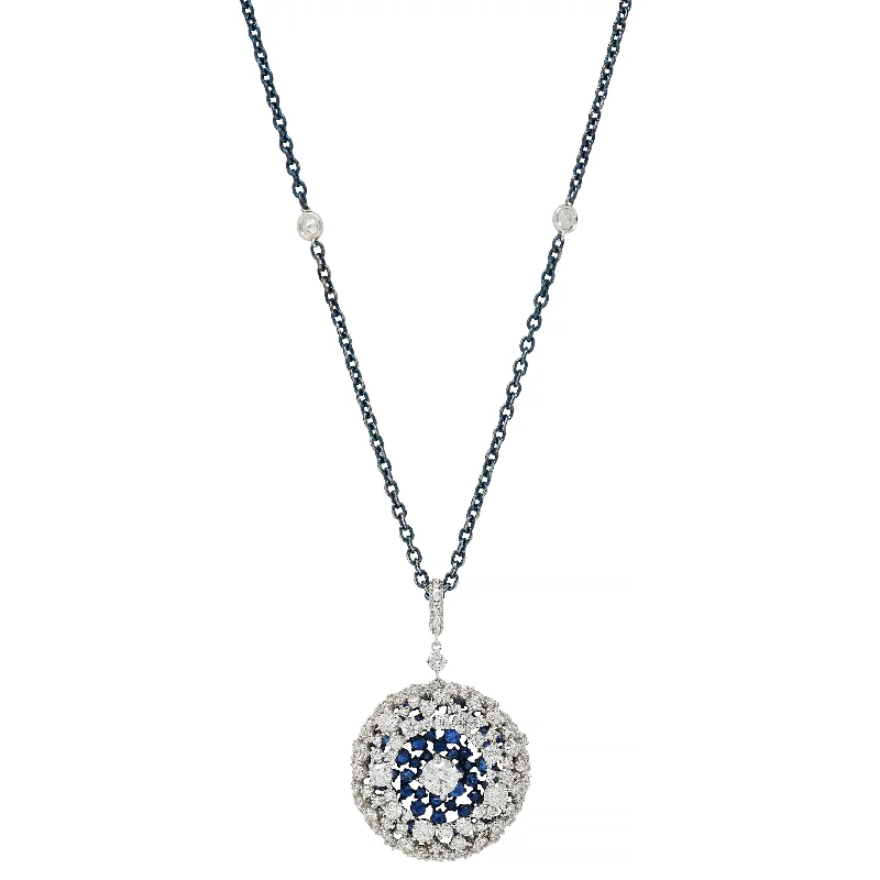 Flash Sale On Exquisite Jewelry – Don't Miss Out Mariani 7.25 CTW Sapphire Diamond 18 Karat White Gold Blue Rhodium PonPon Pendant Necklace