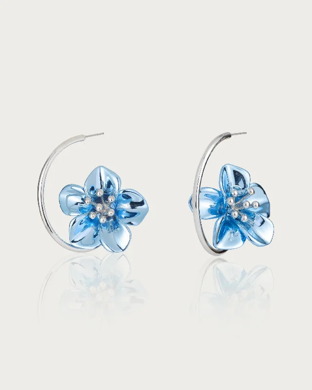 Shop High-Quality Jewelry At Jaw-Dropping Discounts Metallic Blue Hibiscus Earrings
