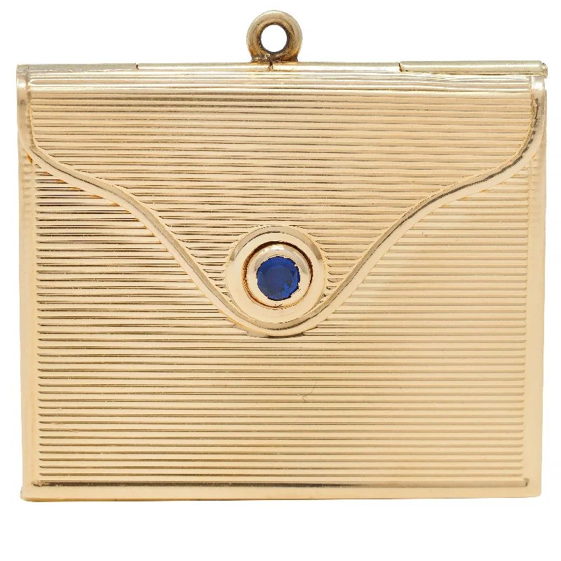 Grab Stylish Jewelry Before The Sale Ends Mid-Century Sapphire 14 Karat Yellow Gold Vintage Opening Envelope Pendant