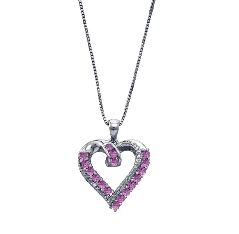 Best-Selling Jewelry Now Available At Special Deals Pink Sapphire and Diamond Heart 18-inch Pendant in Sterling Silver