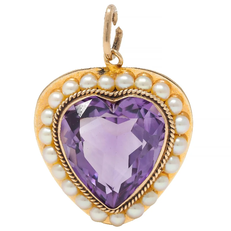 Grab Your Favorite Jewelry At The Lowest Prices Retro Amethyst Pearl 14 Karat Yellow Gold Vintage Heart Pendant