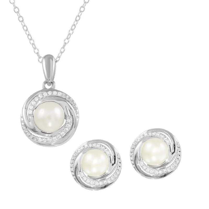 Clearance Sale On High-End Jewelry Collections Round Pearl and Cubic Zirconia 18-inch Pendant in Sterling Silver