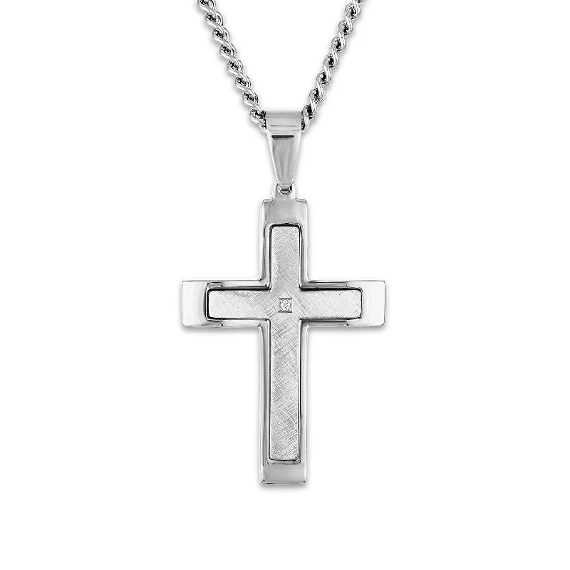Celebrate Every Occasion With Sparkling Savings Stainless Steel 1/50 CTW 54X32MM 24-inch Cross Pendant