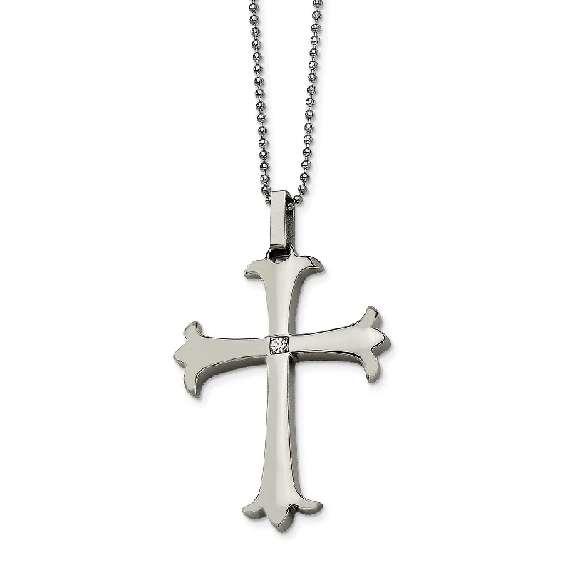 The Perfect Jewelry Piece At The Perfect Price Stainless Steel Polished Cross w/ CZ Pendant 22in Necklace