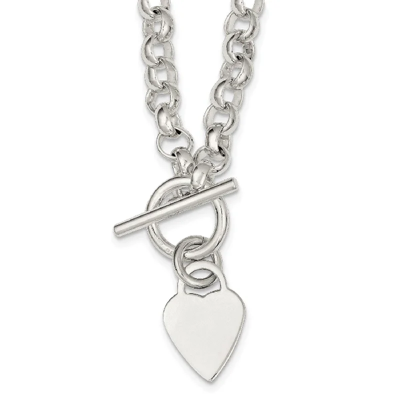 Delicate Crystal Jewelry For Sophisticated Charm Engravable Sterling Silver 18-inch 7MM Heart Toggle Necklace