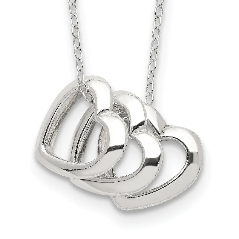 Seasonal Jewelry Deals – Elevate Your Style Triple Heart Sterling Silver 18-inch Lobster Necklace