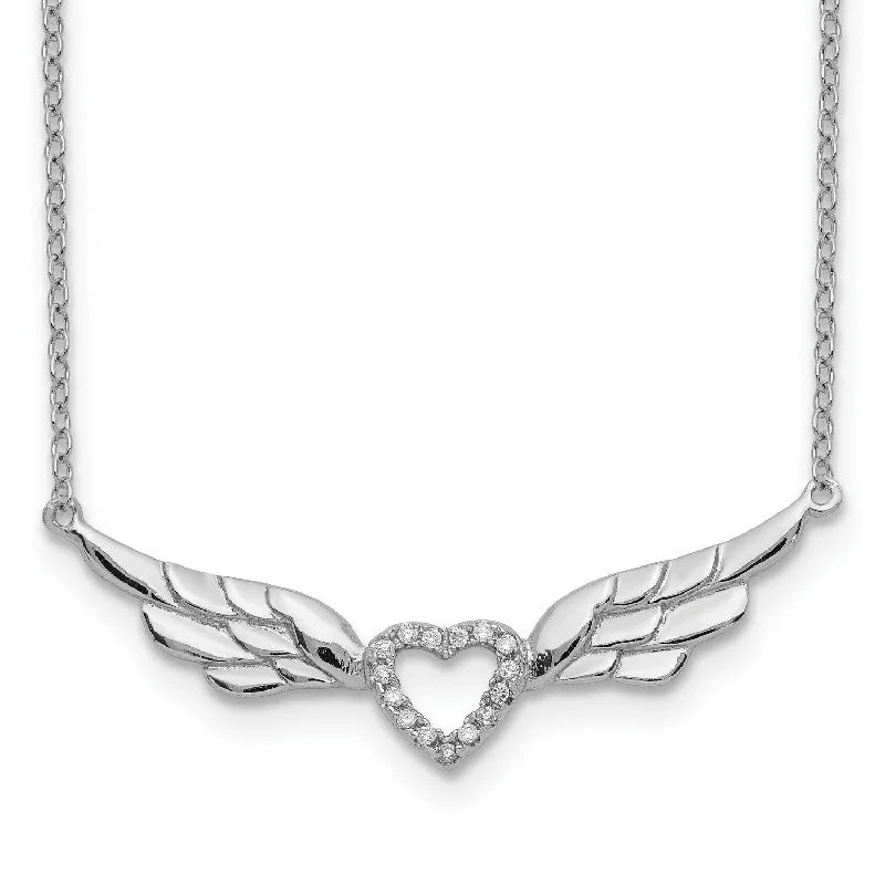 Bold And Beautiful Jewelry Now At Irresistible Prices Sterling Silver Cubic Zirconia 17-inch 35MM Heart Wings Necklace