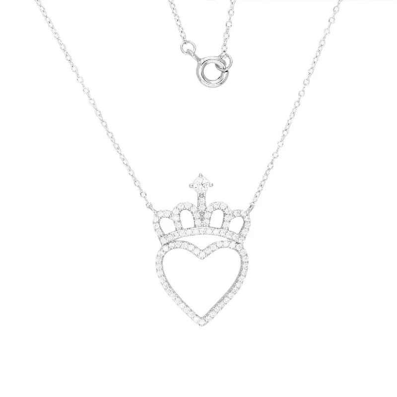 Premium Jewelry At Special Low Prices For A Limited Time Sterling Silver Cubic Zirconia 18-inch Heart & Crown Pendant