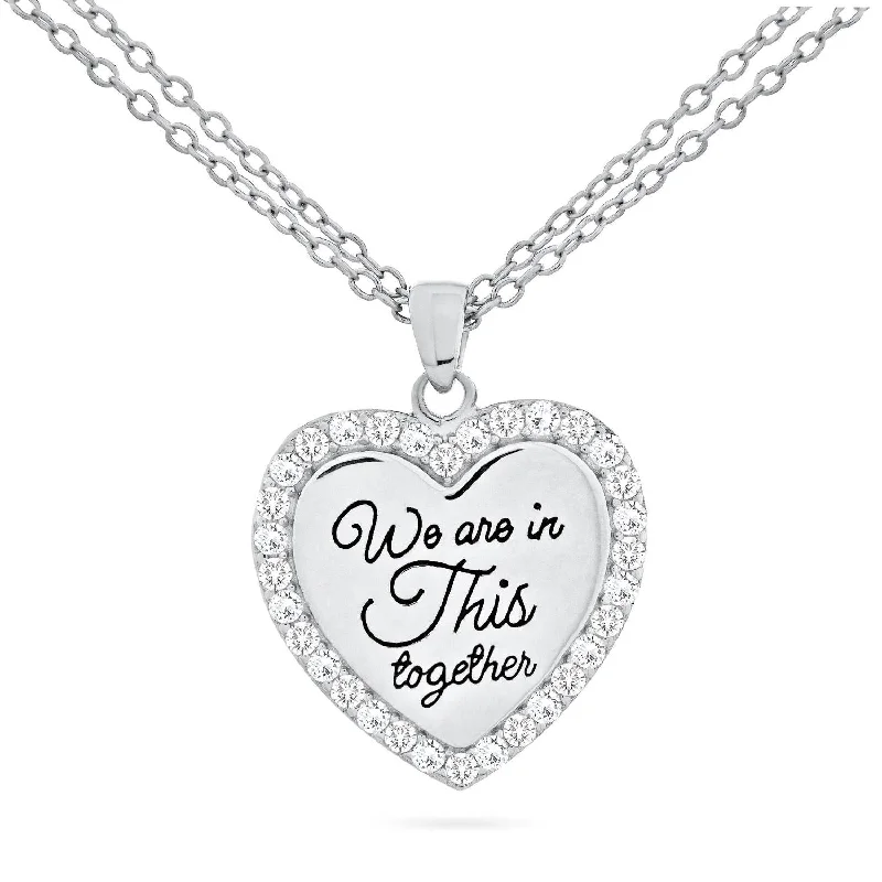 Everyday Jewelry Essentials Now On Sale Sterling Silver Cubic Zirconia 18-inch Heart We Are in This Together Pendant