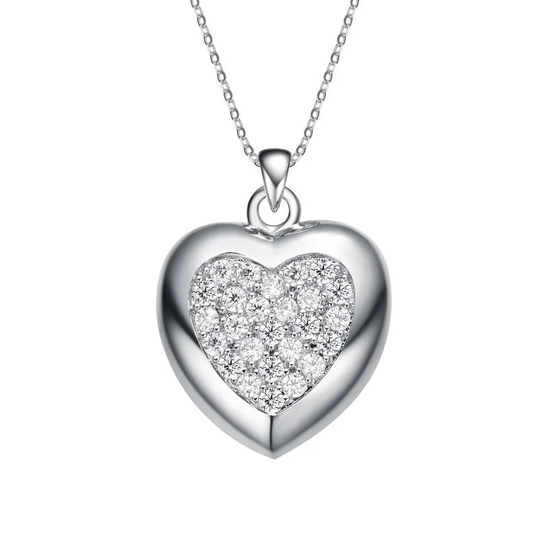 Make Every Moment Shine – Jewelry Discounts Available Sterling Silver Cubic Zirconia 21X14MM 18-inch Heart Pendant
