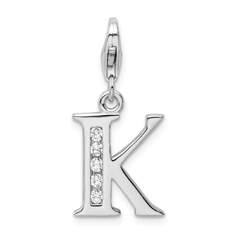 Breathtaking Jewelry At Limited-Time Savings Sterling Silver Cubic Zirconia .5X12MM Lobster Clasp Initial Charm; Initial K