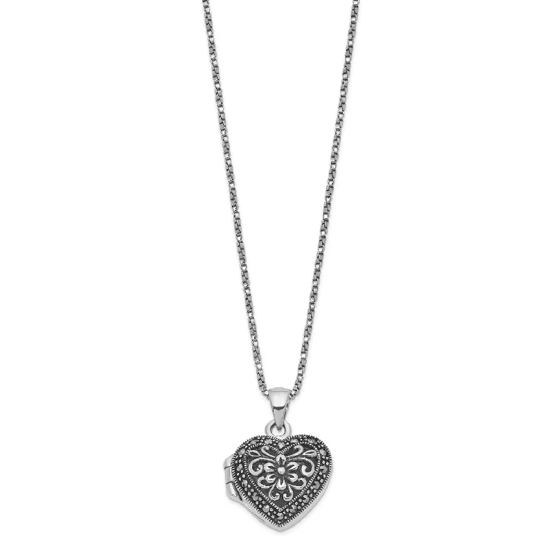 Bestselling Jewelry At Special Promotional Rates Sterling Silver Marcasite 18-inch 19MM Heart Locket Necklace