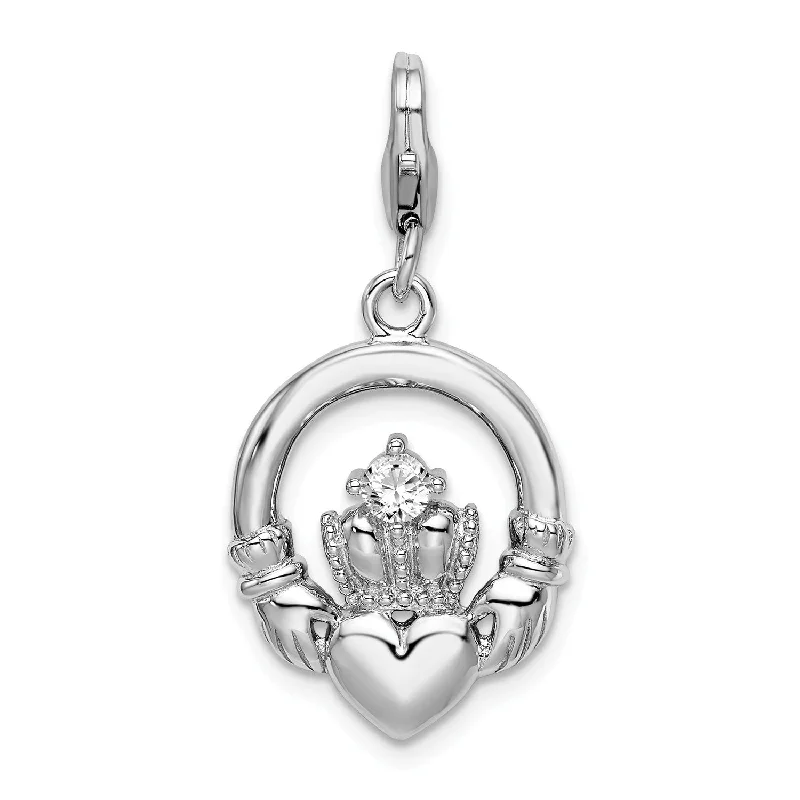 Special Sale On Handcrafted Jewelry – Shop Today Sterling Silver RH CZ Claddagh w/Lobster Clasp Charm
