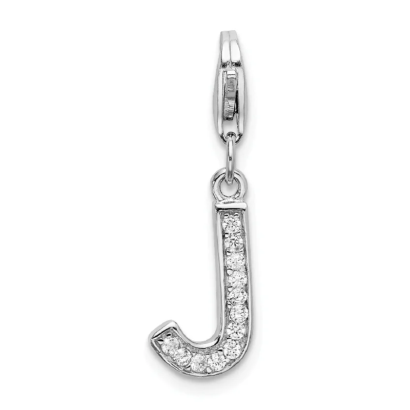 Trending Jewelry Now At Unbeatable Prices Sterling Silver RH CZ Letter J w/Lobster Clasp Charm