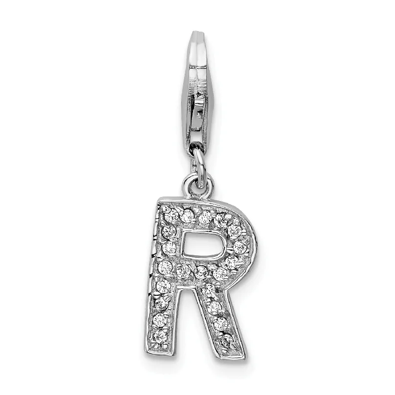Huge Markdowns On Premium Jewelry Styles Sterling Silver RH CZ Letter R w/Lobster Clasp Charm