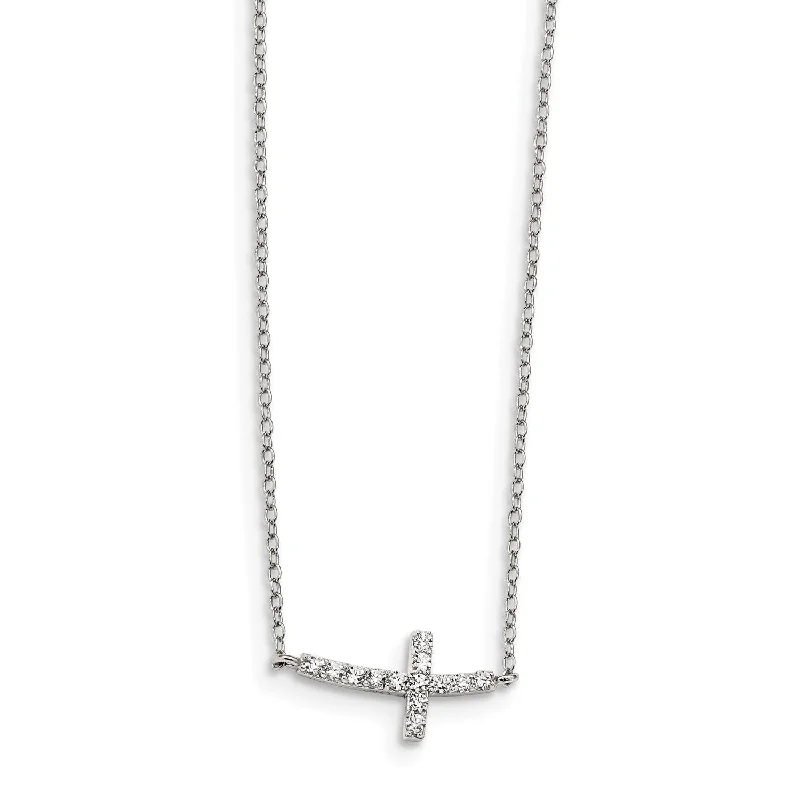 Jewelry Sale Alert – Shop Timeless Elegance Today Sterling Silver with CZ Offset Sideways Cross w/ 2 IN EXT Necklace
