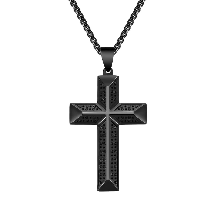Dainty And Elegant Jewelry Now At Reduced Prices Titán by Adrian Gonzalez Black Stainless Steel 1/3 CTW Diamond 32X48MM 24-inch Cross Pendant
