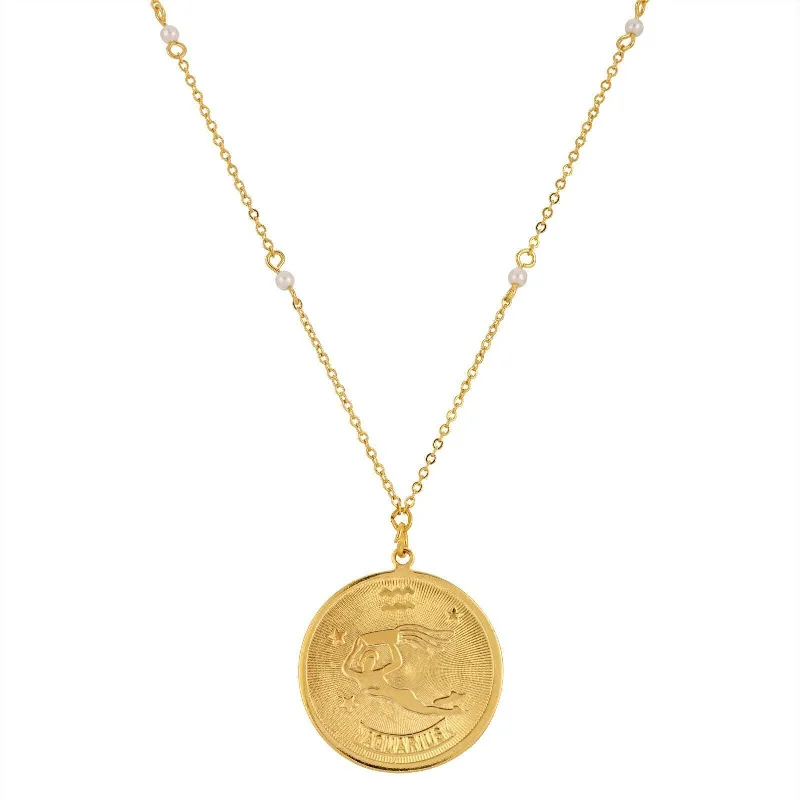 Flash Sale On Stunning Jewelry – Don't Miss Out 1928 Jewelry Round Zodiac Pendant Necklace With Faux Pearl Accents 20"