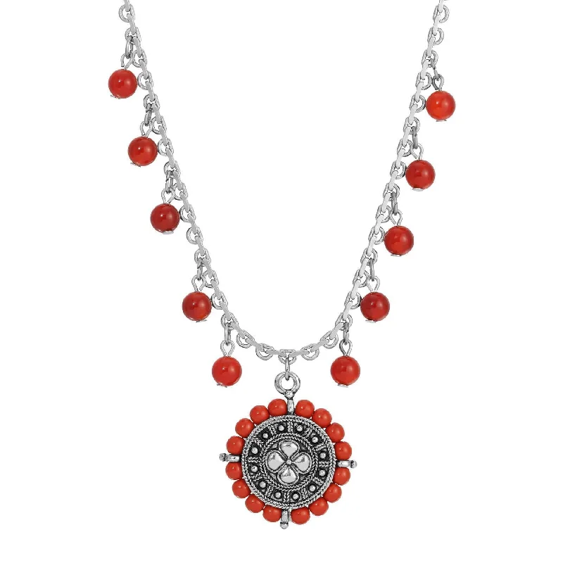 Shop Handcrafted Jewelry At Special Promotional Rates 1928 Jewelry Carnelian & Red Jasper Floral Pendant Necklace 15" + 3" Extender
