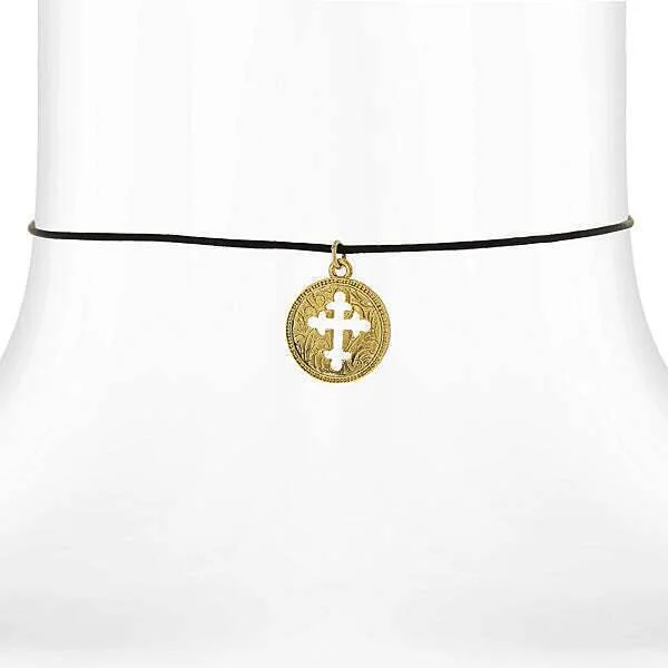 Exclusive Jewelry Offers – Shine For Less Symbols Of Faith Gold Budded Cross Pendant Black Satin Cord Necklace 14" + 3" Extender