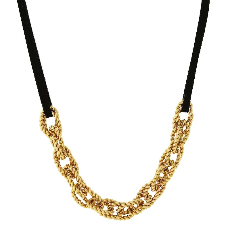 Premium Jewelry Now Available At Special Discounts 1928 Jewelry Gold Double Parallel Curb Chain Black Suede Necklace 16" + 3" Extender