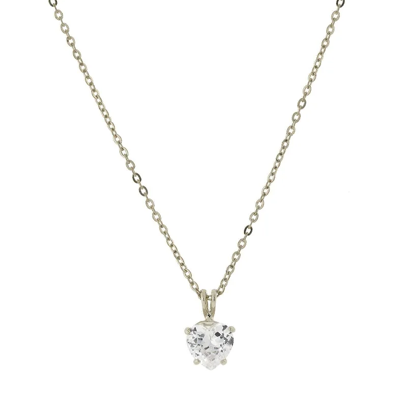 Limited-Stock Jewelry Sale – Once It's Gone, It's Gone 1928 Jewelry Heart-Shaped Solitaire Cubic Zirconia Pendant Necklace 16" + 3" Extender