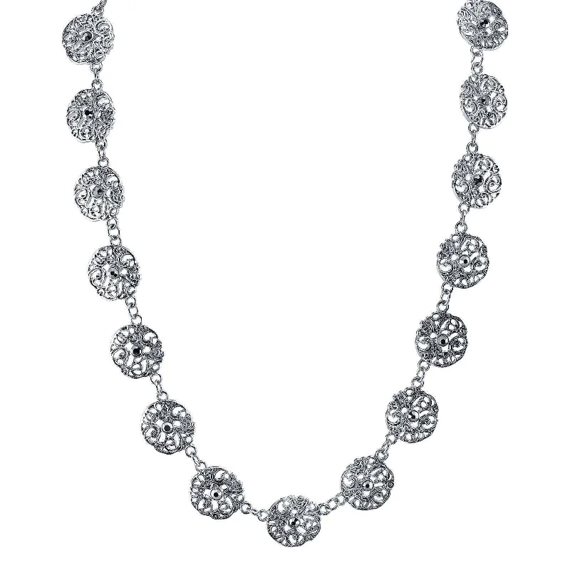 Elegant Jewelry, Exclusive Prices – Shop Now 1928 Jewelry Hematite Crystal Filigree Disk Collar Necklace 16" + 3" Extender