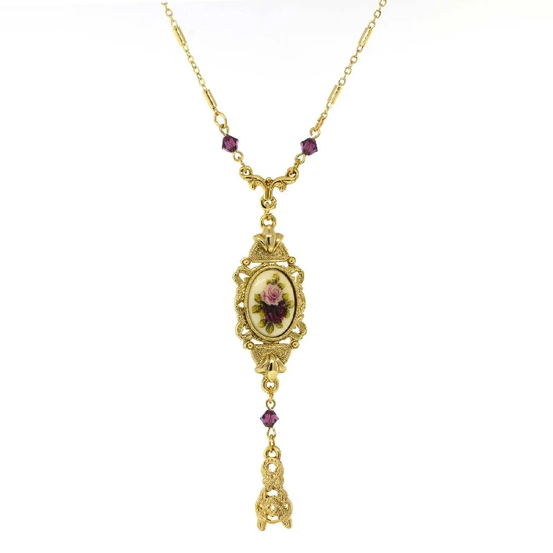 Holiday Jewelry Sale – Perfect Gifts At Great Prices 1928 Jewelry Manor House Pink & Purple Floral Drop Pendant Necklace 24"