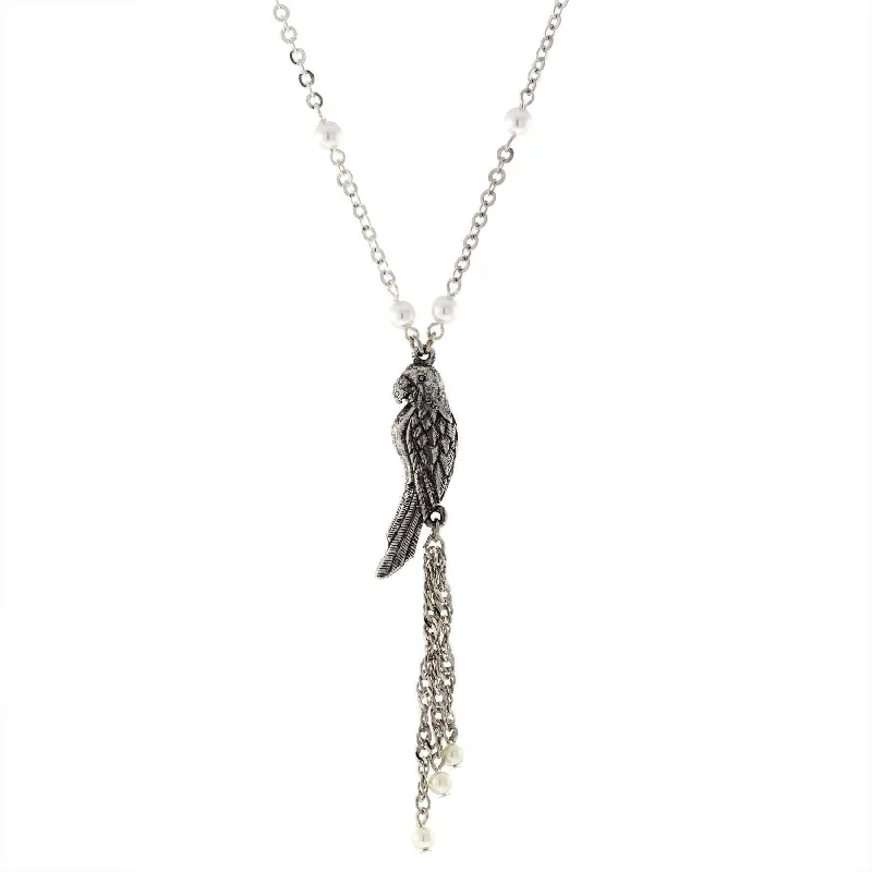 Flash Sale On Exquisite Jewelry – Don't Miss Out 1928 Jewelry Neotropic Exotic Parrot Faux Pearl Chain & Tassel Necklace 16" + 3" Extender