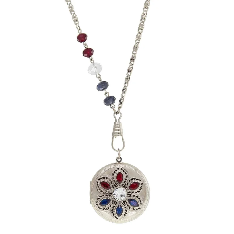 Dazzle With Discounts – Shop Jewelry On Sale 1928 Jewelry Patriotic Red White and Blue Crystal Locket Necklace 28"