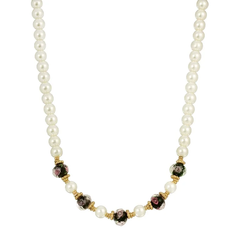 The Perfect Jewelry Piece At The Perfect Price 1928 Jewelry 8mm Faux Pearl Strand And Black Bel Fiore Beaded Necklace 15" + 3" Extender