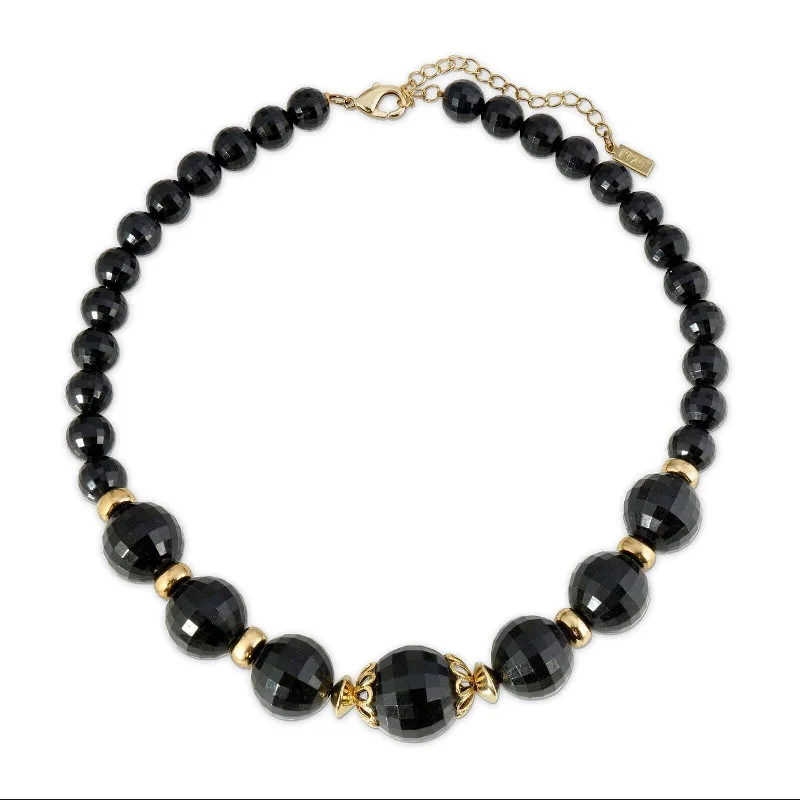 Stunning Jewelry At A Fraction Of The Price 1928 Jewelry Round Black Faceted Beaded Stranded Necklace 16" + 3" Extender
