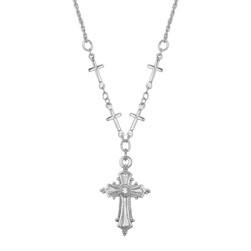 Modern Jewelry At Exclusive Discounts – Shop Today 1928 Jewelry Silver Cross Round Crystal Pendant Necklace 16" + 3" Extender