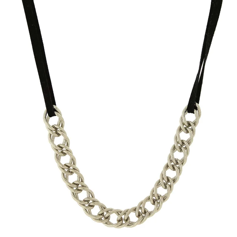 Flash Sale On Stunning Jewelry – Don't Miss Out 1928 Jewelry Silver Double Curb Chain Black Suede Necklace 16" + 3" Extender