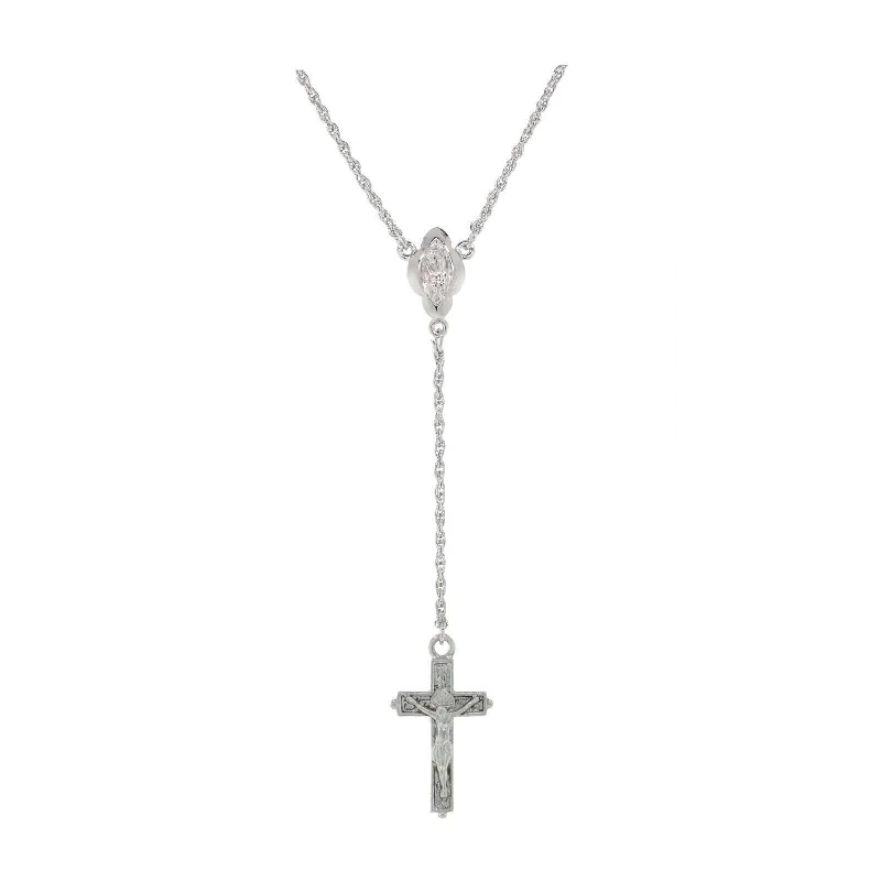 Exclusive Jewelry Sale – Sparkle For Less 1928 Jewelry Silver Mother Mary And Crucifix Cross Y-Necklace 20"