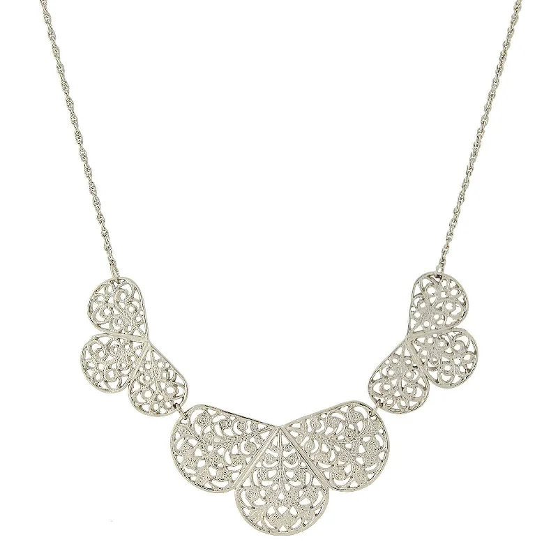 Limited-Time Offer On Elegant Jewelry Pieces 1928 Jewelry Silver Multi Filigree Collar Bib Necklace 16" + 3" Extender