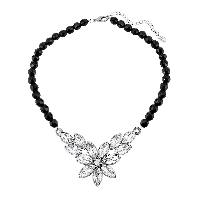 Handcrafted Jewelry Sale – Unique Designs At Low Prices 1928 Jewelry Austrian Crystal Flower & Black Glass Beaded Necklace 15 - 18" Adjustable