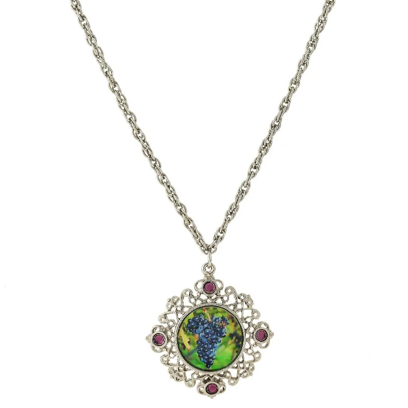 Discounted Jewelry For A Glamorous Look 1928 Jewelry Winery Purple Grapes Decal And Filigree Pendant Necklace 16" + 3" Extender