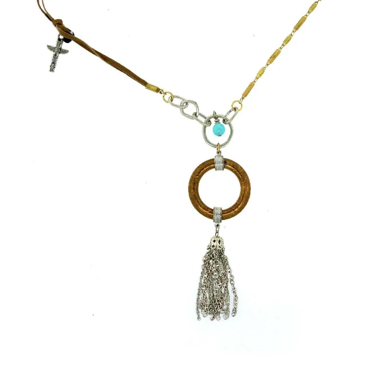 Flash Sale On Stunning Jewelry – Don't Miss Out T.R.U. Genuine Howlite Turquoise Dyed Circle Tassel Drop Necklace 30"