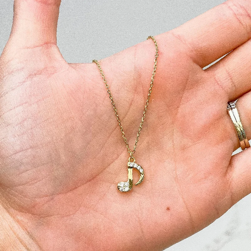 Seasonal Jewelry Sale – Upgrade Your Collection Cubic Zirconia Music Note Pendant Necklace - Gold